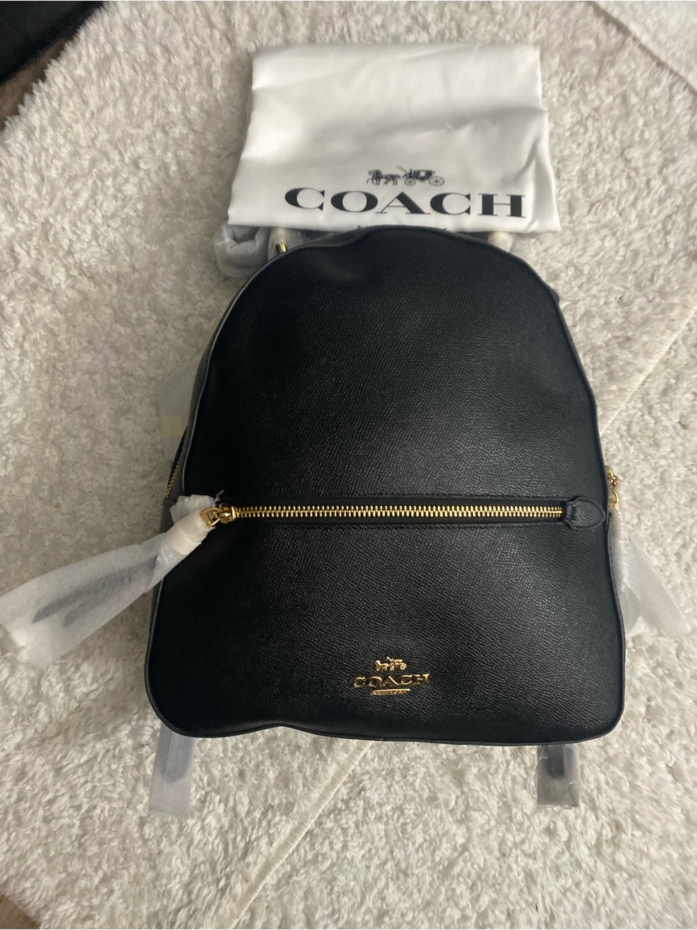 Coach Black Leather Backpack with Gold Hardware